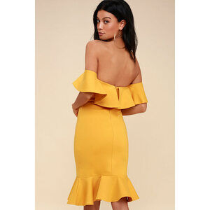 Lulus Confidence Boost Mustard Yellow Off-the-shoulder Bodycon Dress - Size S